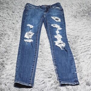 American Eagle Jegging Jeans Womens 0 Blue Distressed‎ Low Rise Denim Stretch